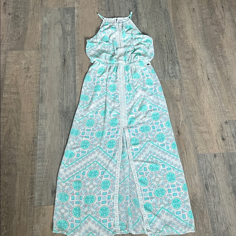 Guess Aqua and White Patterned Maxi Dress